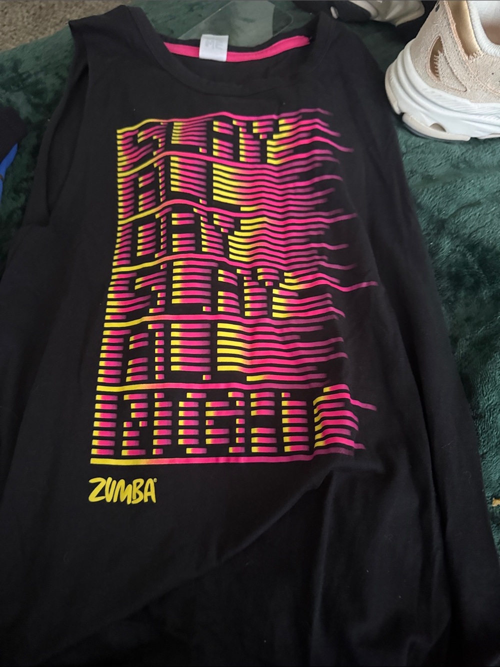 Zumba Fitness Black Tank with Pink and Yellow Gradient Graphic